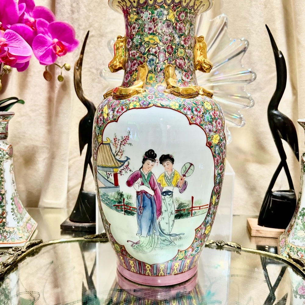 Gold Accent Vase with Ornate Floral Design